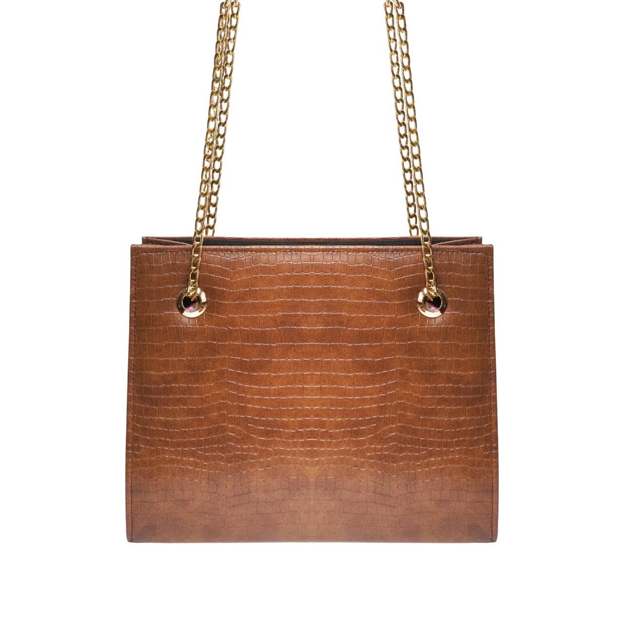 Gold Design Chain Strap Brown Handbag - Image 2